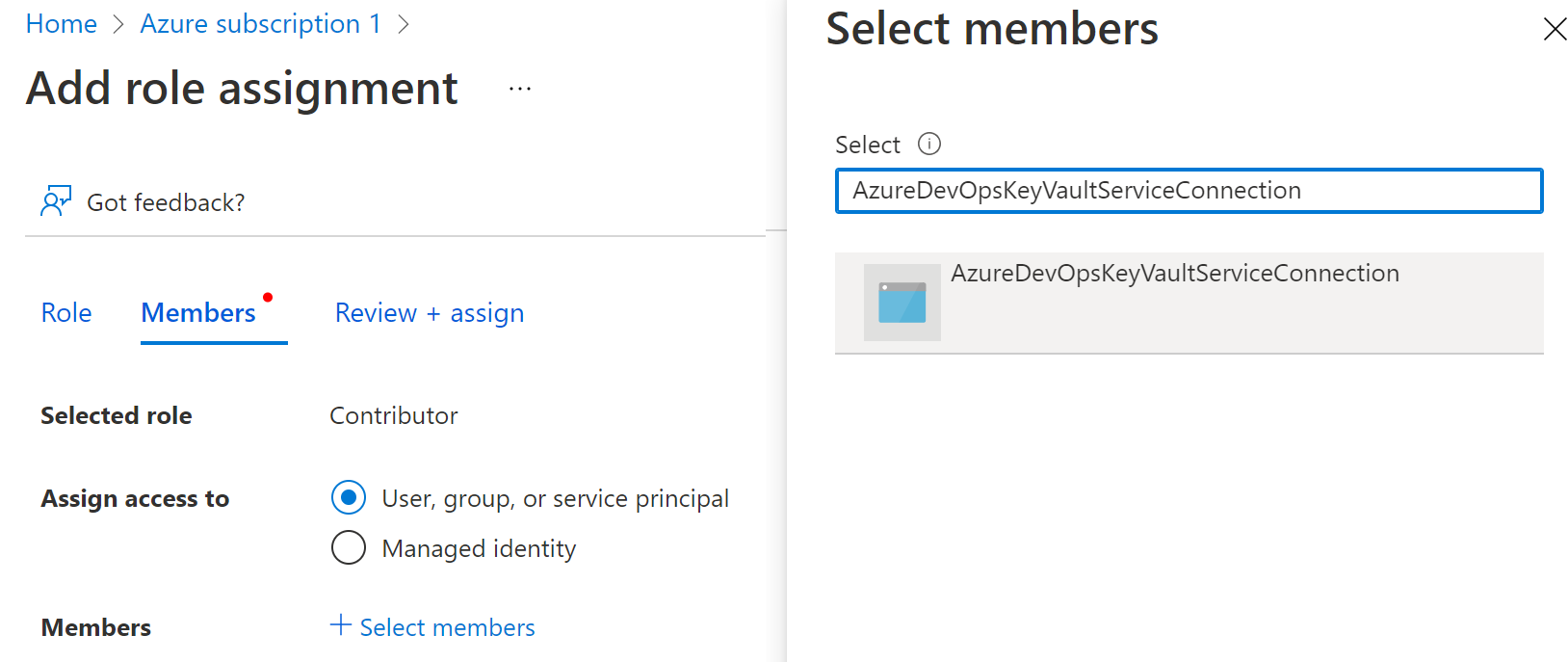 (Fig 3. azure subscription role assignment)